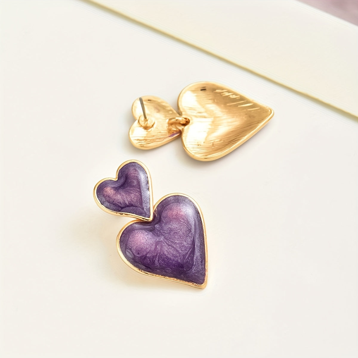 Elegant Bohemian Purple Double Heart Drop Earrings