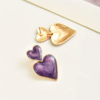 Elegant Bohemian Purple Double Heart Drop Earrings
