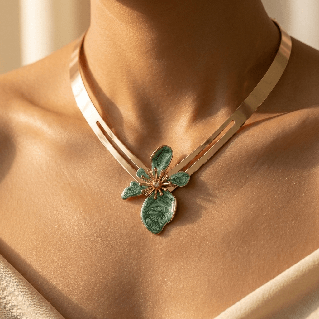 Floral Necklace Stud Earrings Jewelry Set