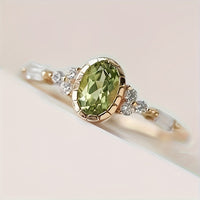 Vintage Oval Green Zirconia & Diamond Accent Gold Plated Ring