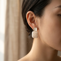 Art Deco Gold Pearl Square Drop Earrings