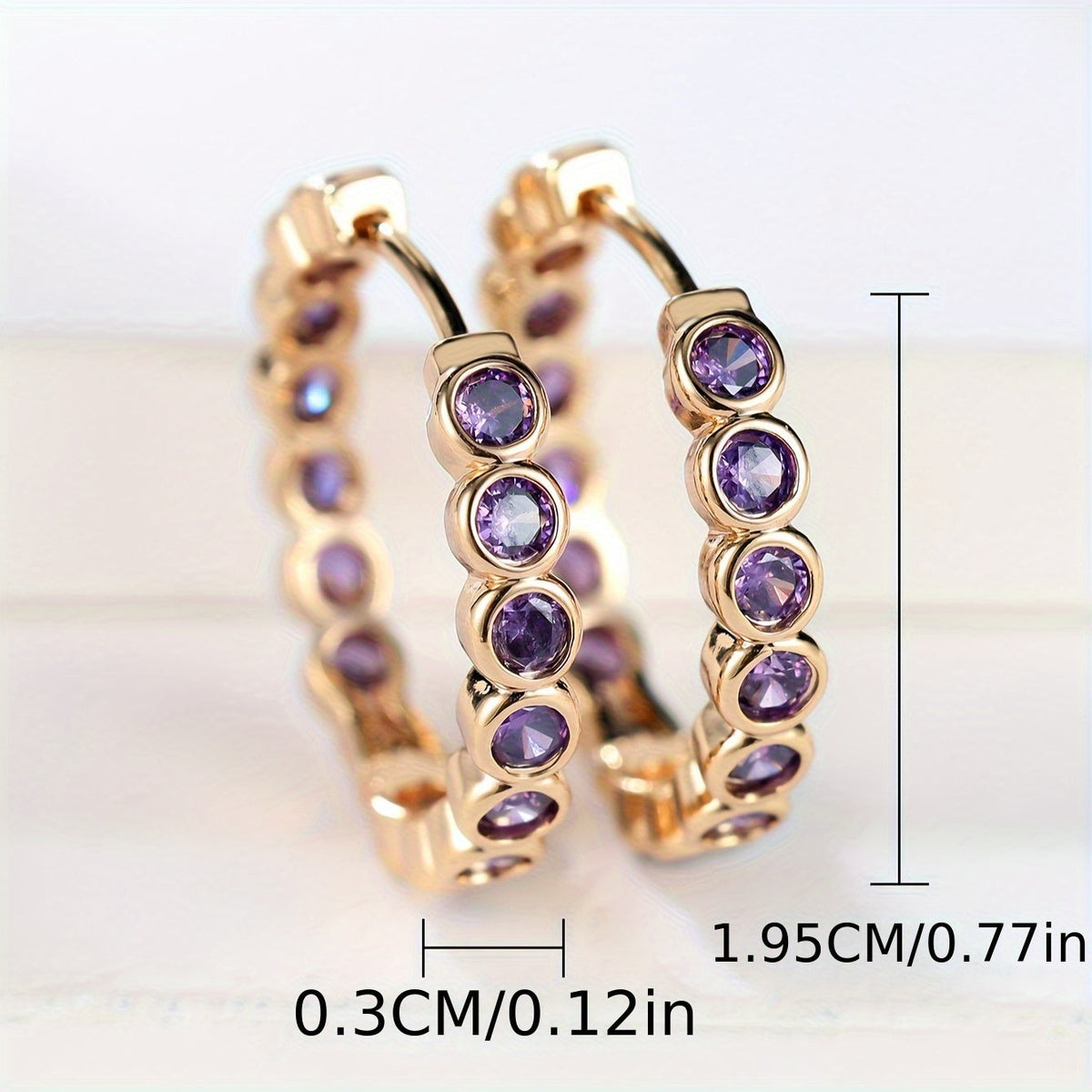 Elegant Ethnic Style Purple Zirconia Crystal Hoop Earrings