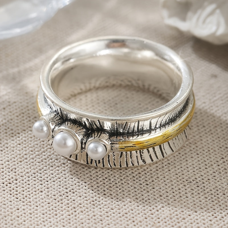 Bohemian Two Tone Round Pearls Rings
