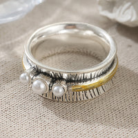 Bohemian Two Tone Round Pearls Rings