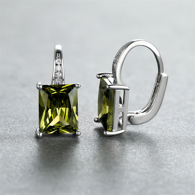 Vintage Rectangular Cut Green Zirconia Stone Stud Earrings