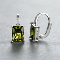 Vintage Rectangular Cut Green Zirconia Stone Stud Earrings