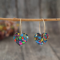Vintage Style Resin Glitter Heart Pendant Earrings