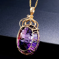 Elegant Purple Synthetic Zirconia Inlaid Oval Pendant Necklace