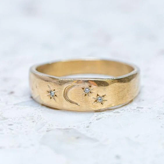 Vintage Celestial Moon & Star Gold Plated Ring