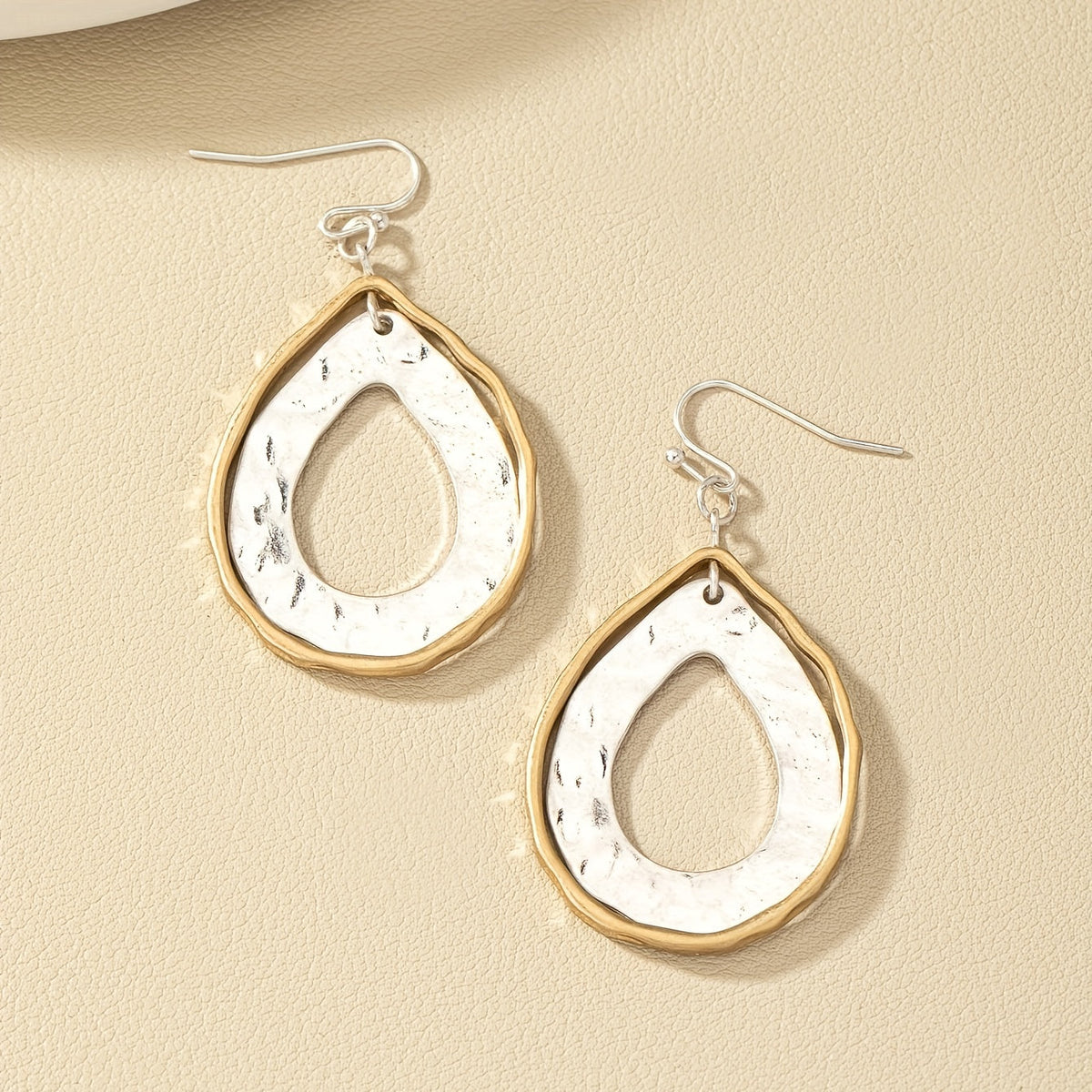 Two Tone Artisan Teardrop Drop Earrings