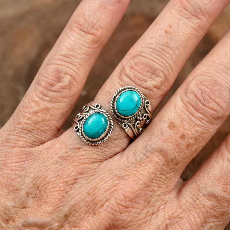 Adjustable Double Turquoise Sterling Silver Ring