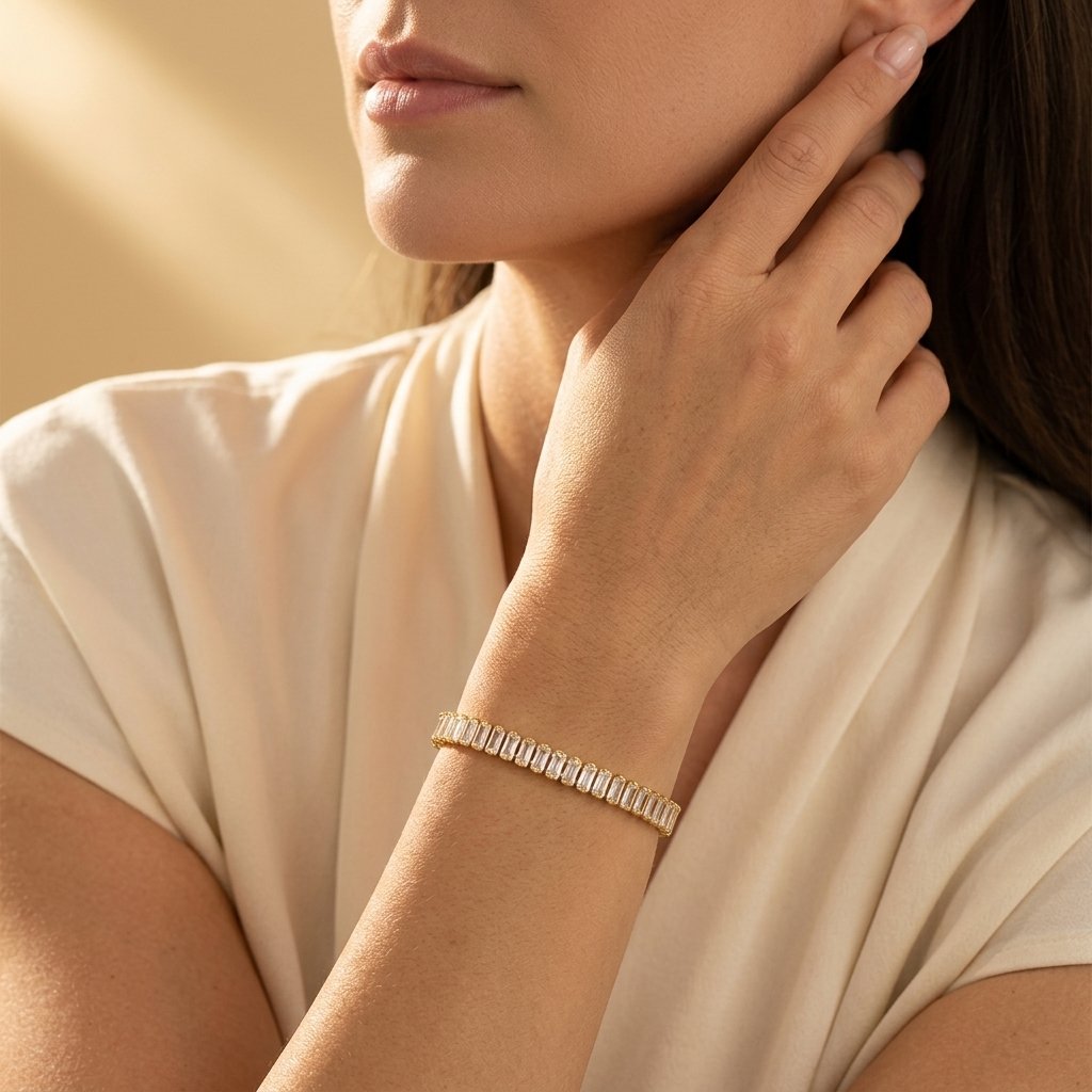 Adjustable Gold Baguette Crystal Tennis Bracelet