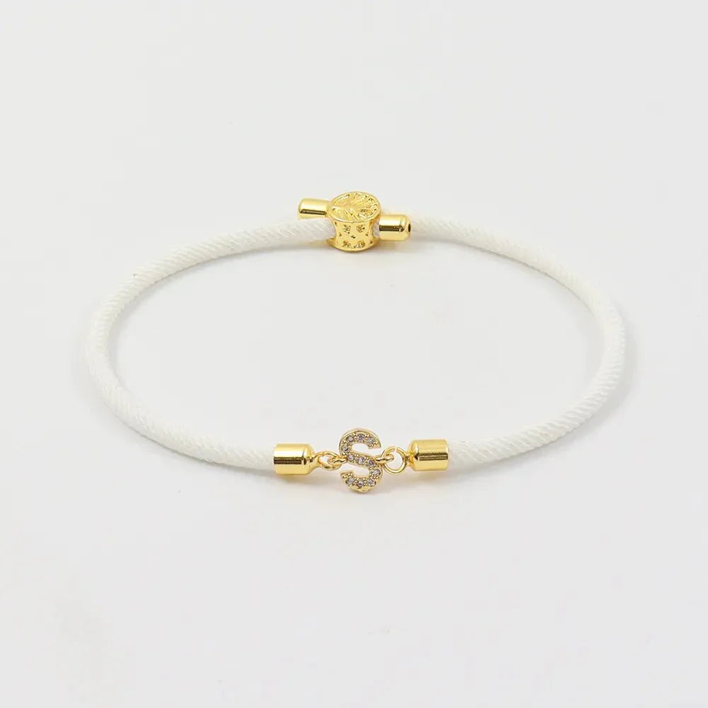 Dainty Personalized Initial Cord Bracelet with Pavé Diamond Charm