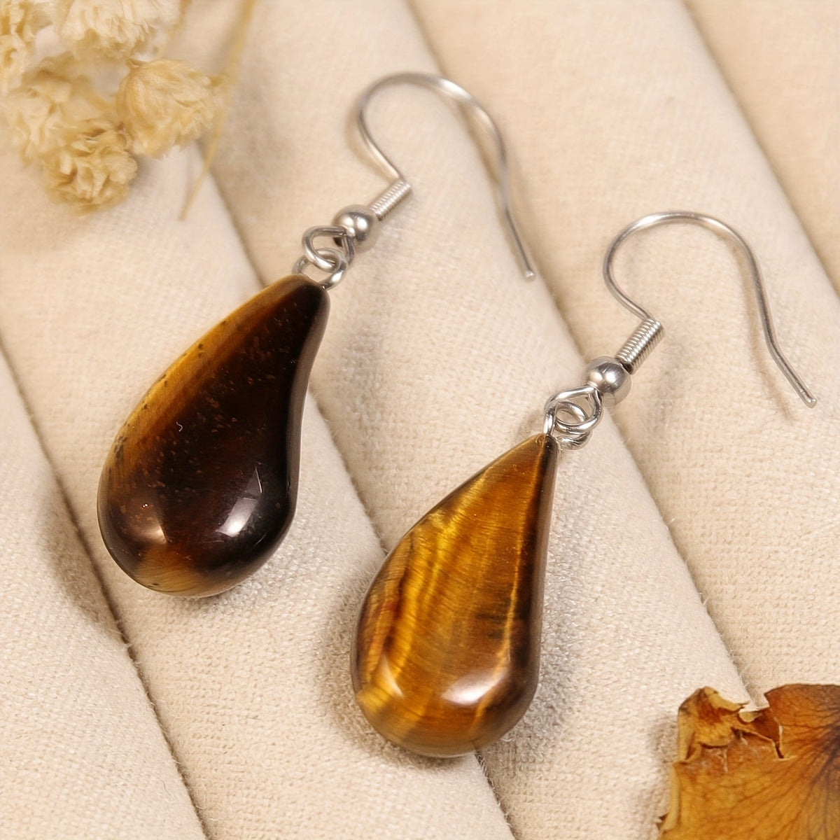 Elegant Tiger Eye Water Drop Design Earrings