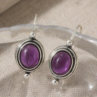 Vintage Boho Purple Gemstone Silver Plated Drop Earrings