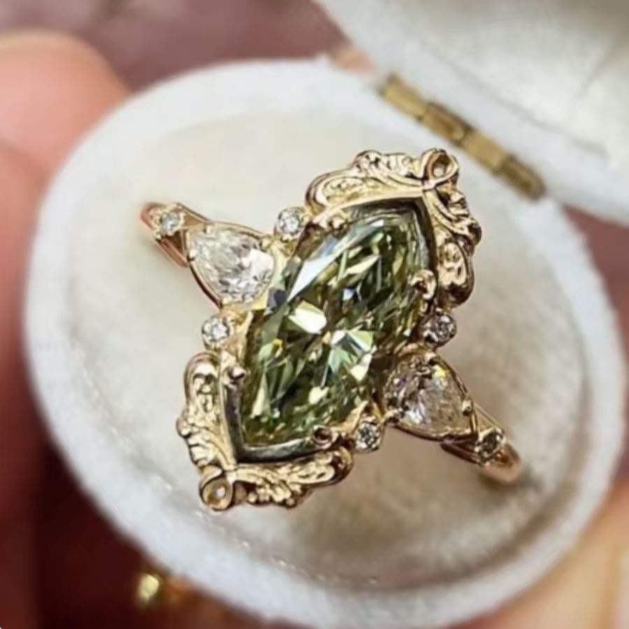 Elegant Green Cubic Zirconia Copper Engagement Ring