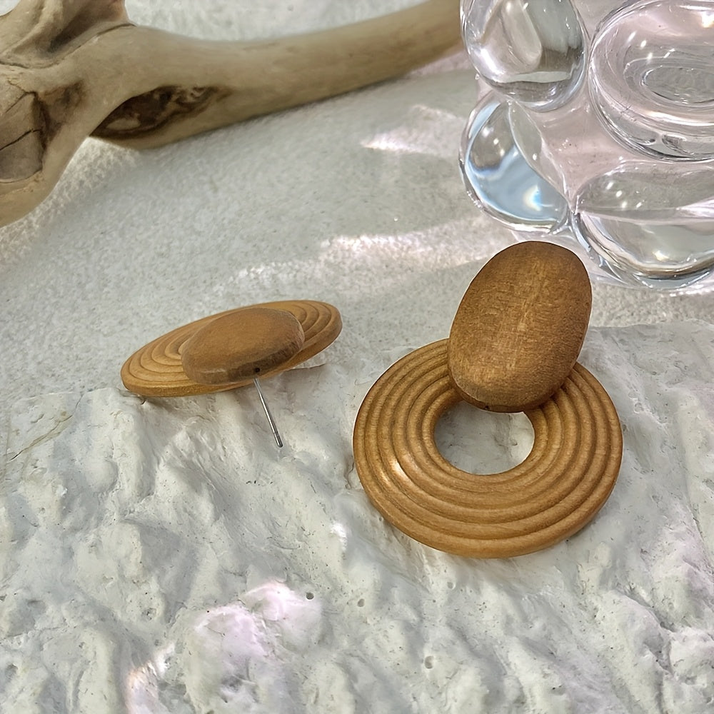 Natural Wood Spiral Drop Earrings