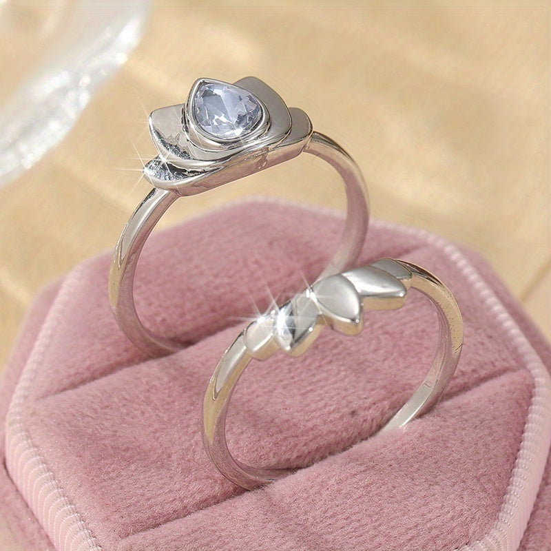 Vintage Retro Style Teardrop Zirconia Lotus Flower Ring