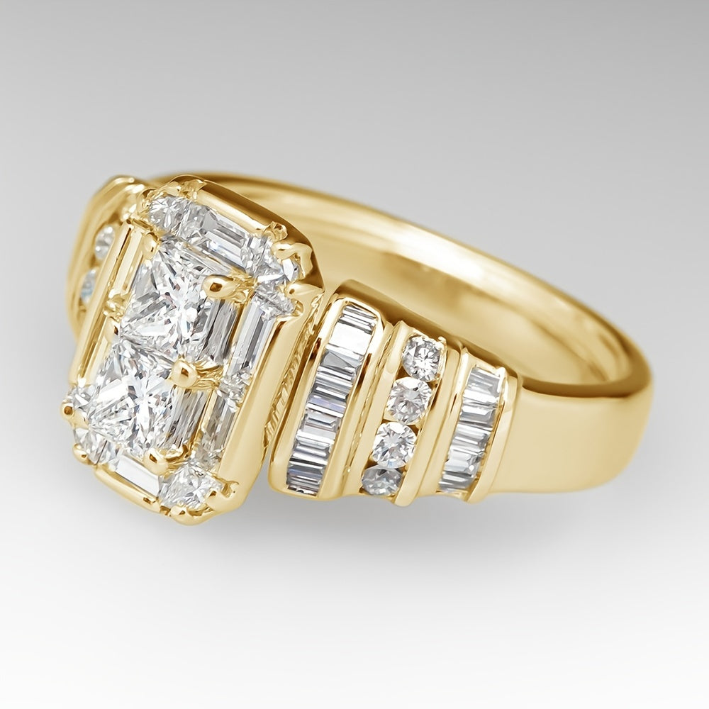 Elegant Silver Plated Bridal Style Square Zirconia Ring