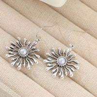 Elegant Bohemian Sunburst Pearl Drop Earrings