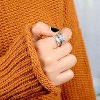 Handcrafted Aquamarine Leaf Spinner Silver Ring
