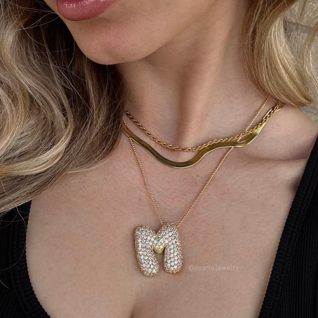 Pavé Diamond Bubble Initial Necklace