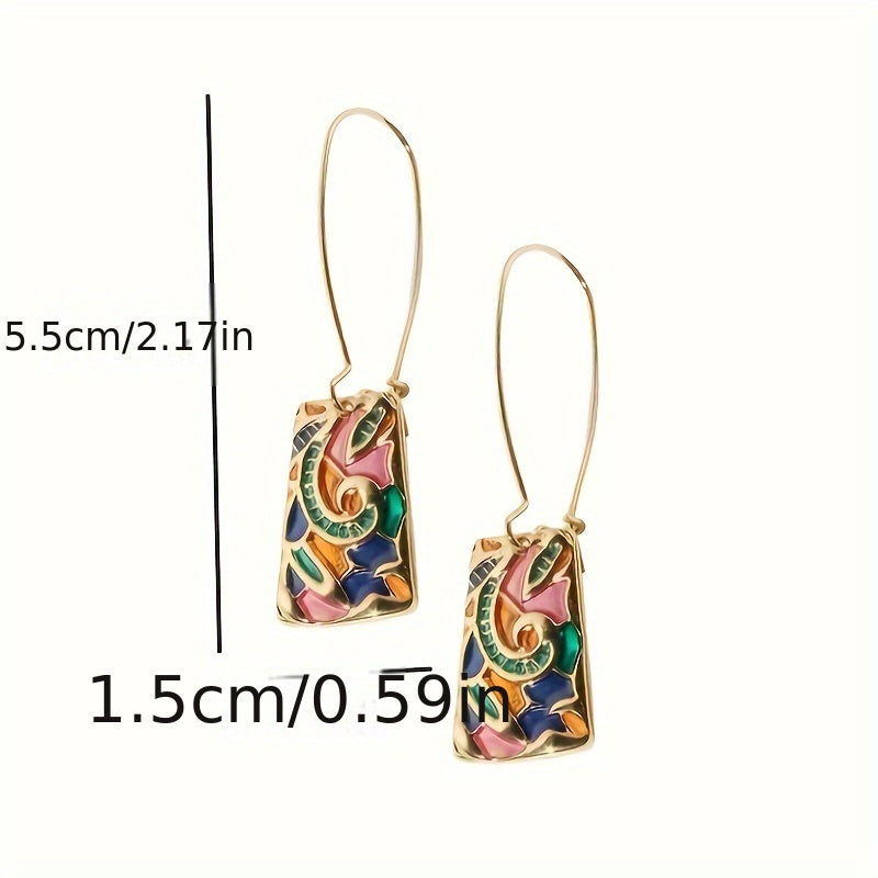 Vintage Long Colorful Enamel Drip Glaze Drop  Earrings
