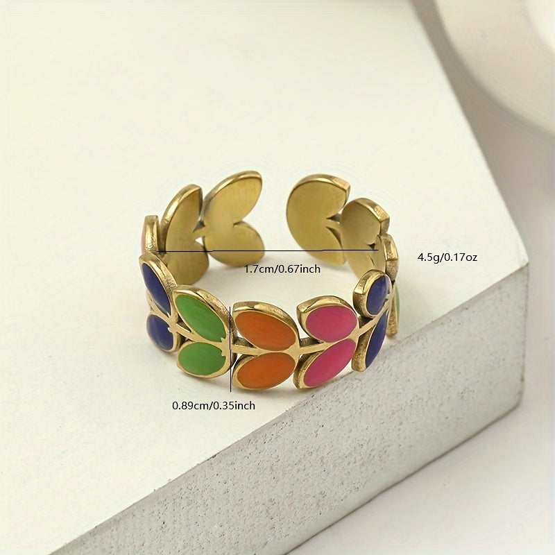 Boho Multicolor Leaf Design Band Ring