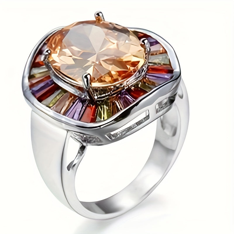 Romantic Oval Champagne Colored Zircon Stones Ring