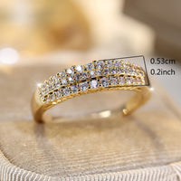 Elegant Three Rows Sparkling Zirconia Gold Plated Ring