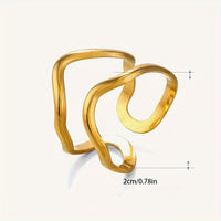 Minimal Design Wave-Style Gold Adjustable Ring Set