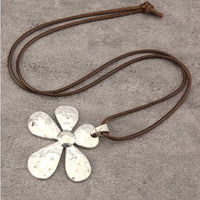 Minimalist Hammered Asymmetrical Flower Pendant Adjustable Necklace