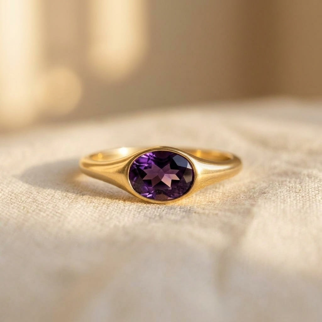 Violette Amethyst Crystal Gold Statement Ring