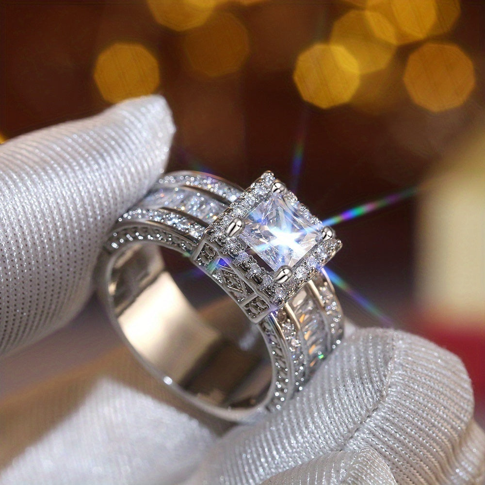 Elegant Square Zirconia with Radiant Cubic Ring