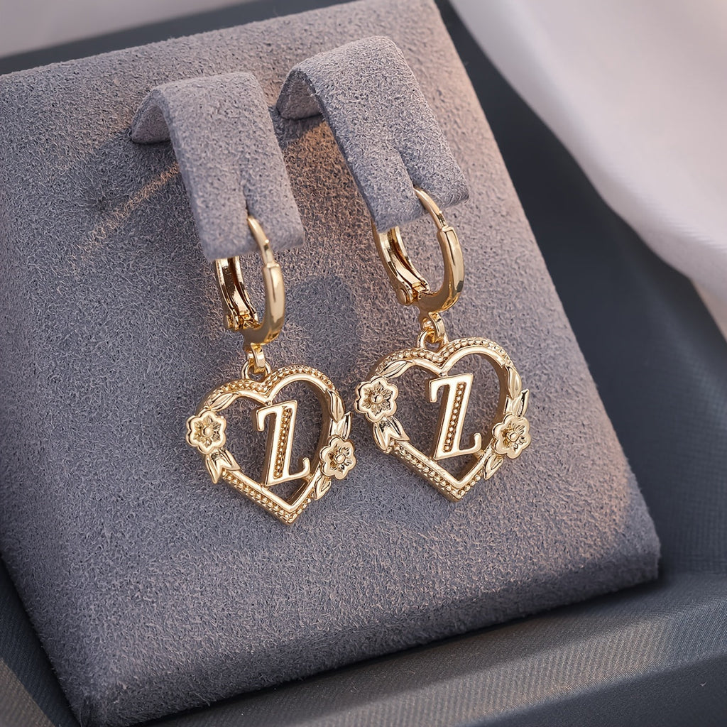Dainty Initial Heart Hoop Earrings