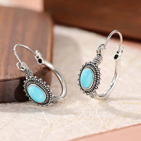 Vintage Retro Style Elongated Turquoise Round Splicing Earrings
