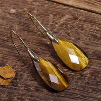 Bohemian Natural Stone Tiger Eye Drop Earrings