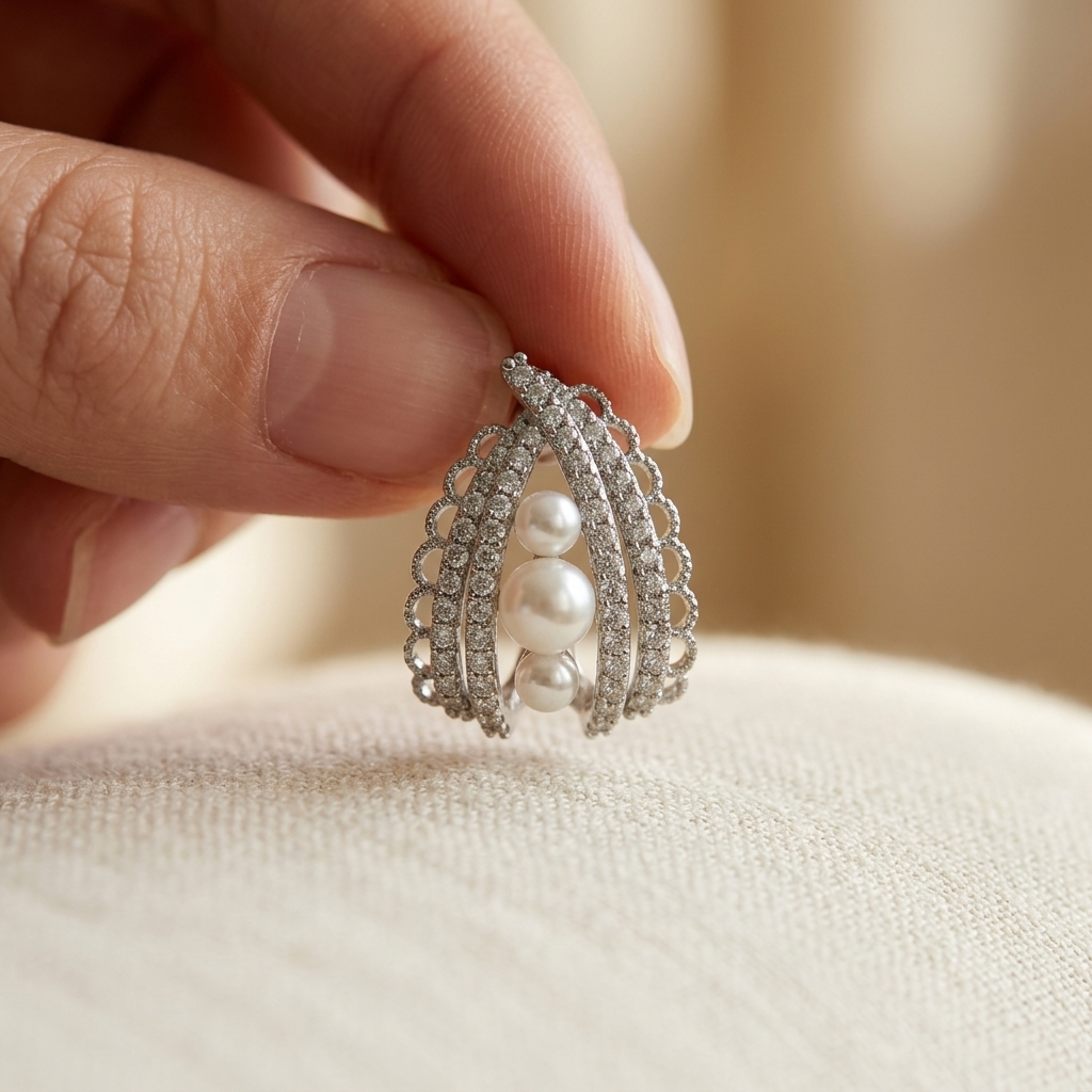 Elegant Pearl Zirconia C-Shaped Earrings