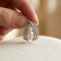 Elegant Pearl Zirconia C-Shaped Earrings