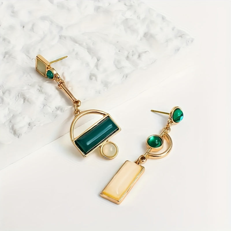 Bohemian Modern Green & Ivory Gold Plated Statement Earrings
