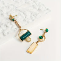 Bohemian Modern Green & Ivory Gold Plated Statement Earrings