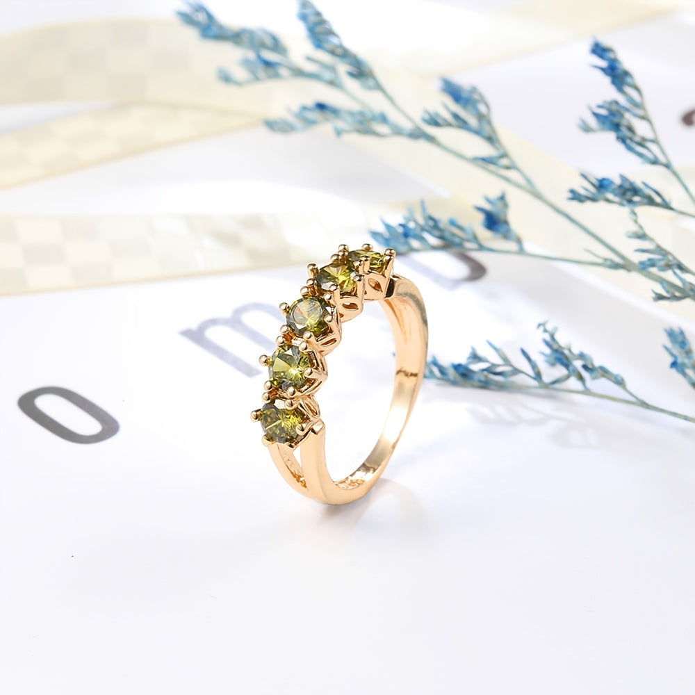 Vintage Style Olive Green Cubic Zirconia Ring