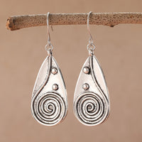 Vintage Spiral Teardrop Primitive Sun Silver Plated Earrings