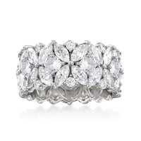Stylish Wide Zirconia Floral Cluster Diamond Ring