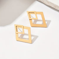 Elegant Double Rhombus Gold Statement Earrings