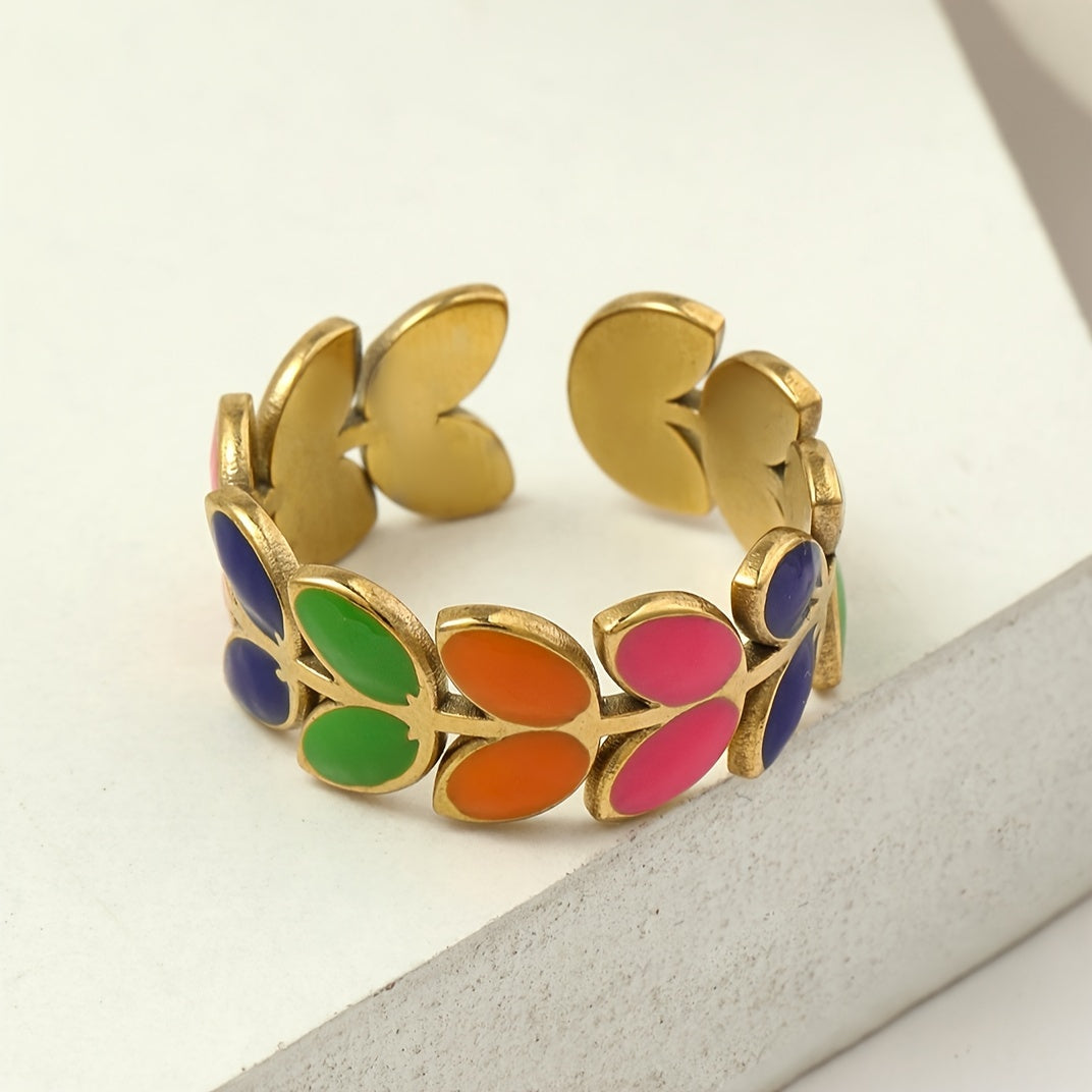 Boho Multicolor Leaf Design Band Ring