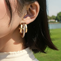 Vintage Gold C-Hoop Earrings with Pavé Crystal Detail