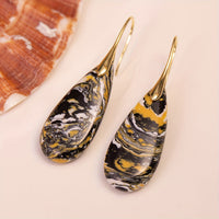 Natural Stone Black Yellow Stone Drop Earrings