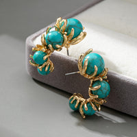 Vintage Turquoise Beaded Flower Design Earrings