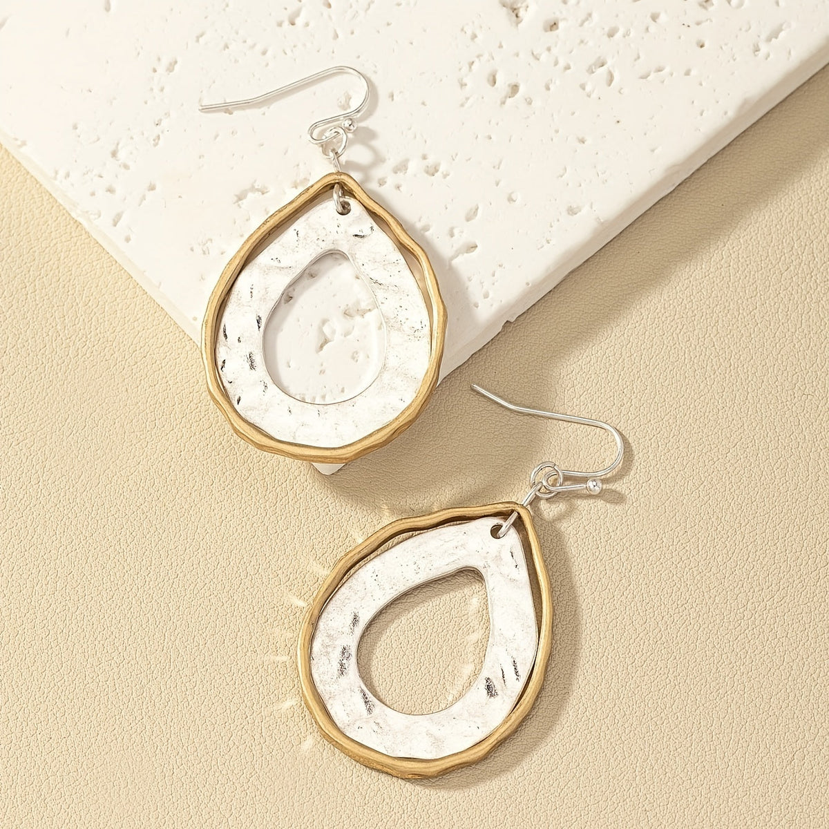 Two Tone Artisan Teardrop Drop Earrings
